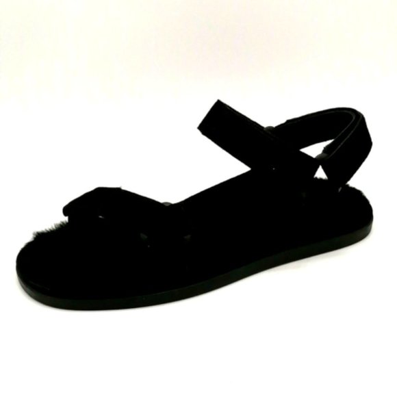 Vince Mens Destin Sport Sandal Black Suede Hook‎ Loop Straps Fur Lined 10.5M NEW - Picture 1 of 10